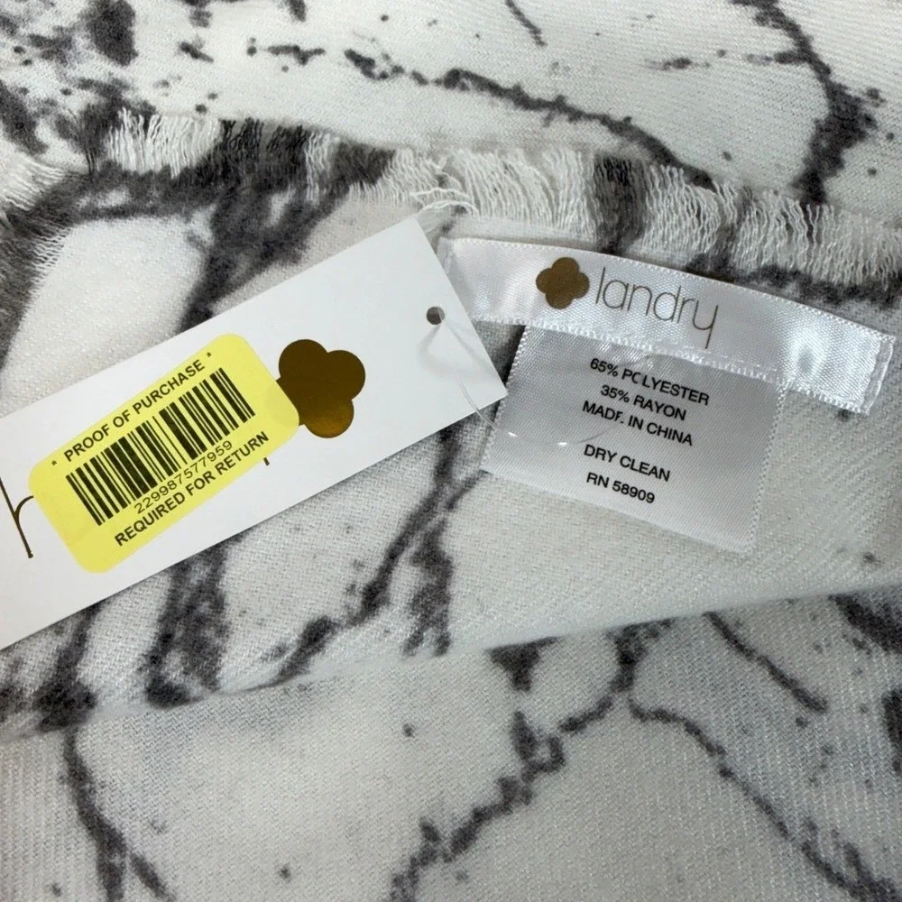 Landry White Marble Print Scarf‎ Wrap Shawl Lightweight Womens One Size